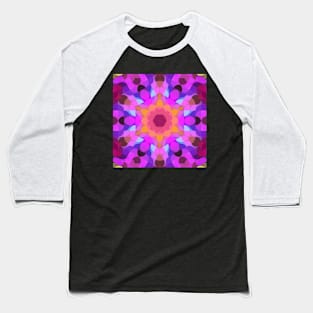 Retro Mandala Flower Pink Orange and Blue Baseball T-Shirt